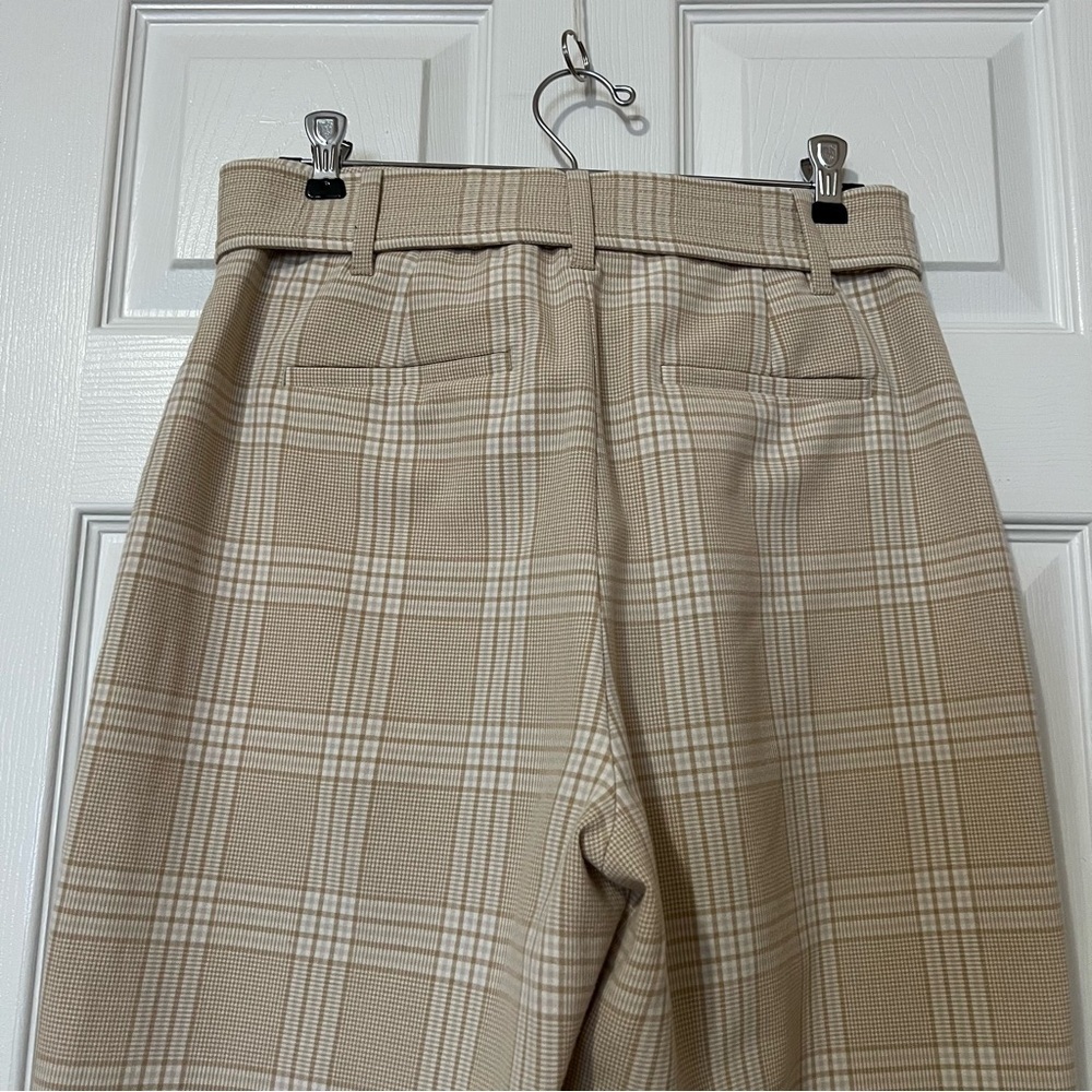 Aritzia Wilfred Beige White Plaid Jallade Tie Front Trousers Pants - Sz 8 - Picture 7 of 15